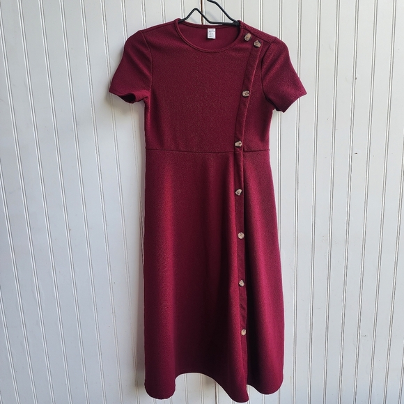 Shein Girls Short Sleeves Dress Textured Stretch Button Detail Midi Sz 11-12 Y - Picture 1 of 10